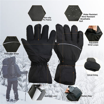 Outdoor Sports Ski Heated Warm Touchable Gloves, Color: Black+USB Cable-garmade.com
