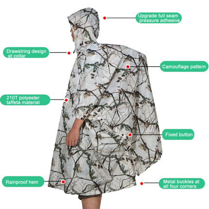 Outdoor 3-in-1 Rain Poncho Riding Backpack Cover Camping Canopy Mat 2.1x1.43m(Snowfield Camouflage)-garmade.com