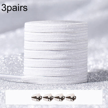 3pairs Elastic No Tie Shoelaces Metal Lock Dazzling Color Laces 100cm(White)-garmade.com