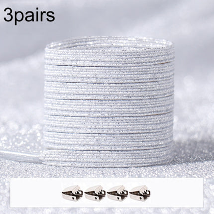 3pairs Elastic No Tie Shoelaces Metal Lock Dazzling Color Laces 100cm(Silver)-garmade.com