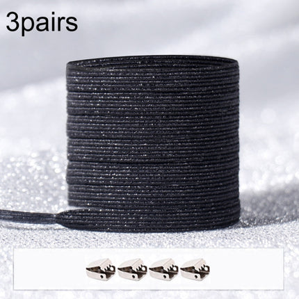 3pairs Elastic No Tie Shoelaces Metal Lock Dazzling Color Laces 100cm(Black)-garmade.com