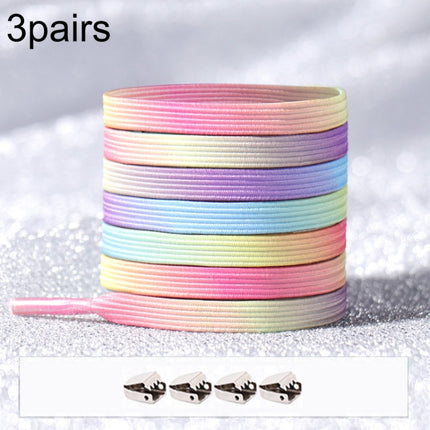 3pairs Elastic No Tie Shoelaces Metal Lock Dazzling Color Laces 100cm(Pink)-garmade.com