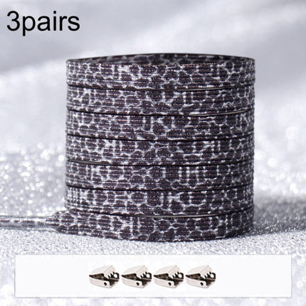 3pairs Elastic No Tie Shoelaces Metal Lock Dazzling Color Laces 100cm(Black Spot)-garmade.com