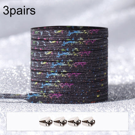 3pairs Elastic No Tie Shoelaces Metal Lock Dazzling Color Laces 100cm(Black Flower)-garmade.com