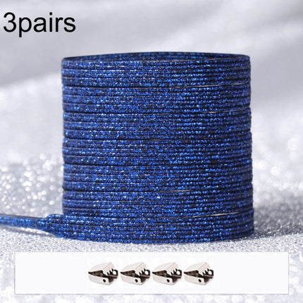 3pairs Elastic No Tie Shoelaces Metal Lock Dazzling Color Laces 100cm(Dark Blue)-garmade.com