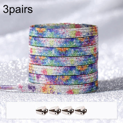 3pairs Elastic No Tie Shoelaces Metal Lock Dazzling Color Laces 100cm(Splashing Ink)-garmade.com