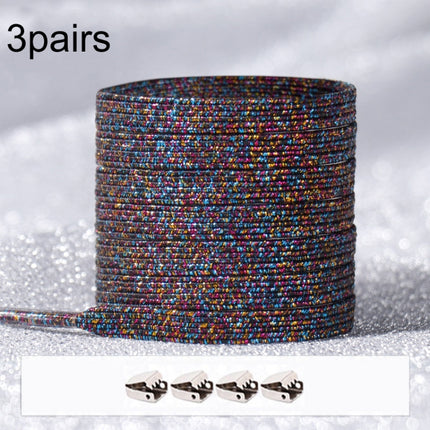 3pairs Elastic No Tie Shoelaces Metal Lock Dazzling Color Laces 100cm(3 Color Black)-garmade.com