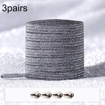 3pairs Elastic No Tie Shoelaces Metal Lock Dazzling Color Laces 100cm(Silver Black)-garmade.com
