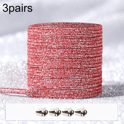 3pairs Elastic No Tie Shoelaces Metal Lock Dazzling Color Laces 100cm(Silver Red)-garmade.com