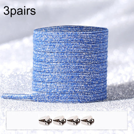 3pairs Elastic No Tie Shoelaces Metal Lock Dazzling Color Laces 100cm(Silver Blue)-garmade.com