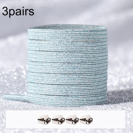 3pairs Elastic No Tie Shoelaces Metal Lock Dazzling Color Laces 100cm(Silver Green)-garmade.com