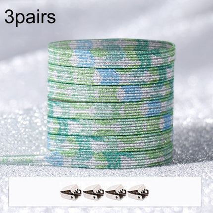 3pairs Elastic No Tie Shoelaces Metal Lock Dazzling Color Laces 100cm(Bamboo Leaf)-garmade.com