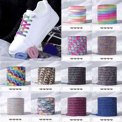 3pairs Elastic No Tie Shoelaces Metal Lock Dazzling Color Laces 100cm(Macular Pattern)-garmade.com