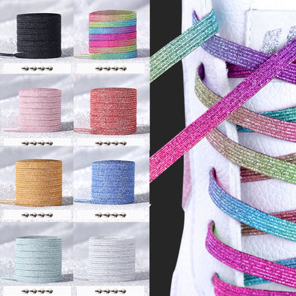 3pairs Elastic No Tie Shoelaces Metal Lock Dazzling Color Laces 100cm(Silver Pink)-garmade.com