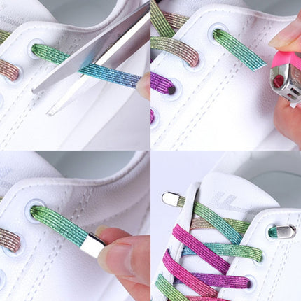 3pairs Elastic No Tie Shoelaces Metal Lock Dazzling Color Laces 100cm(Silver Pink)-garmade.com