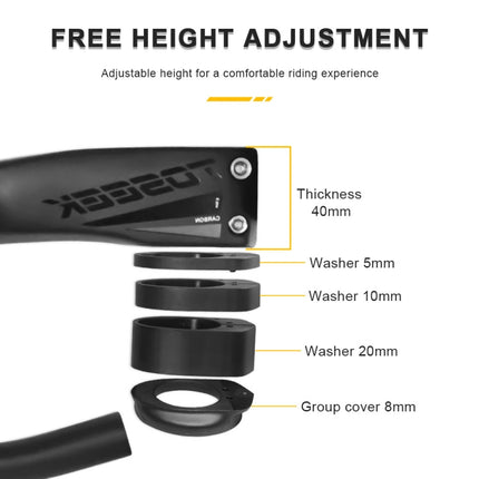 TOSEEK TR5500 Integrated Bending Handlebar Carbon Fiber Bike Grips, Size: 38x8cm-garmade.com