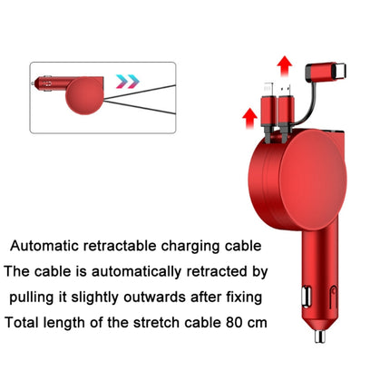 3 In 1 40W Fast Charging Dual Cable Retractable Car Charger(Red)-garmade.com