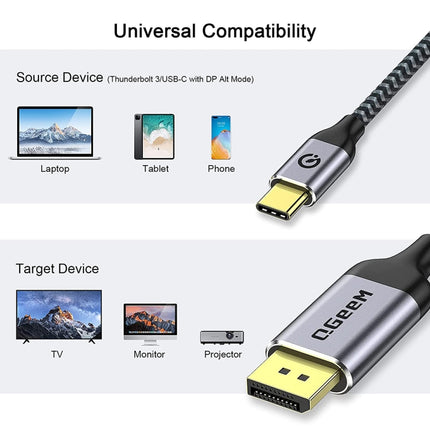 QGeeM QG-UA13 Type-C To DP 4K 60Hz Nylon Braided Adapter Cable, Length: 1.2m-garmade.com