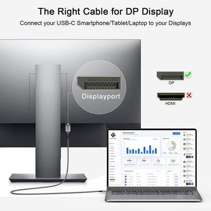 QGeeM QG-UA13 Type-C To DP 4K 60Hz Nylon Braided Adapter Cable, Length: 1.2m-garmade.com