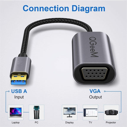 QGeeM QG-UA07-A USB 3.0 to VGA High Speed Transfer Multi-Display Video Converter(Silver Gray)-garmade.com