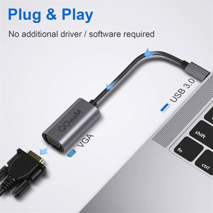 QGeeM QG-UA07-A USB 3.0 to VGA High Speed Transfer Multi-Display Video Converter(Silver Gray)-garmade.com