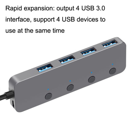 HS0059 Independent Switch USB 3.0 4 Ports Extension Type-C / USB-C Aluminum Alloy HUB, Cable Length: 30cm-garmade.com