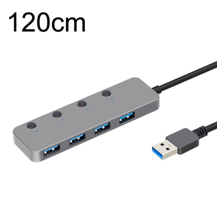 HS0059 Independent Switch USB 3.0 4 Ports Extension Type-C / USB-C Aluminum Alloy HUB, Cable Length: 120cm-garmade.com