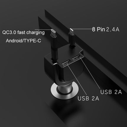 3 In 1 3.1A Dual USB Single Pull Retractable Fast QC3.0 Car Charger(Black)-garmade.com