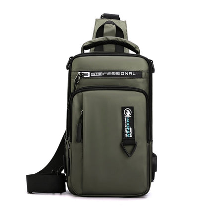 HAOSHUAI 1100-17 Men Chest Bag Casual Shoulder Bag USB Charging Chest Bag(Army Green)-garmade.com