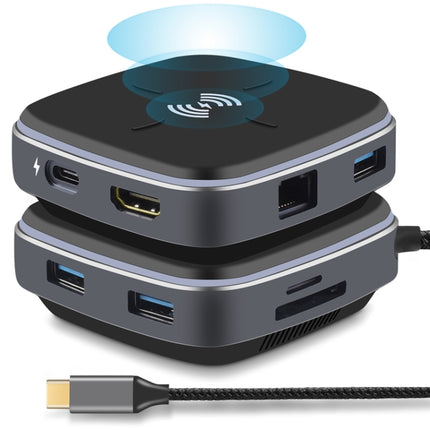 AY95 9 In 1 TYPE-C/USB-C HUB Extended Dock Wireless Fast Charging Concentrator(Black)-garmade.com