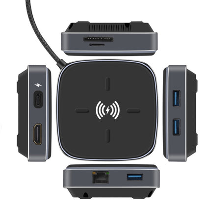 AY95 9 In 1 TYPE-C/USB-C HUB Extended Dock Wireless Fast Charging Concentrator(Black)-garmade.com