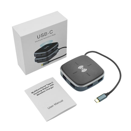 AY95 9 In 1 TYPE-C/USB-C HUB Extended Dock Wireless Fast Charging Concentrator(Black)-garmade.com