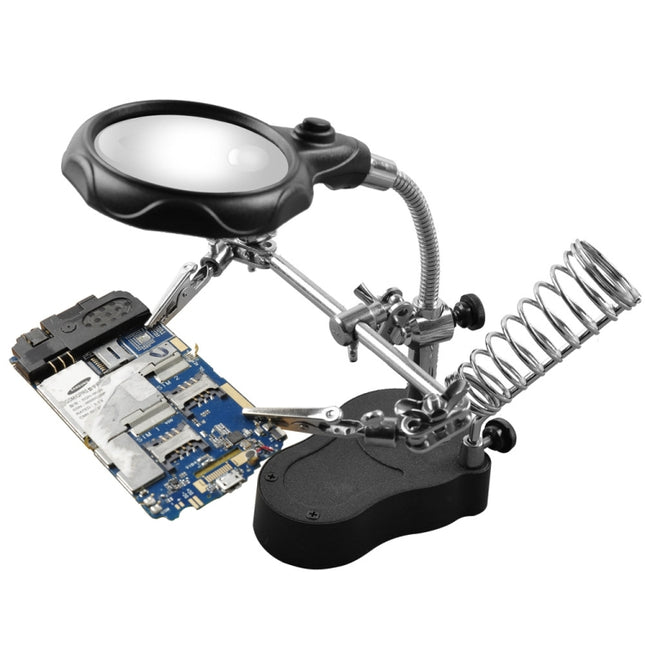 16126-A 3.5X/12X LED Light Stand Type Watch Repair Magnifier With Auxiliary Clip-garmade.com