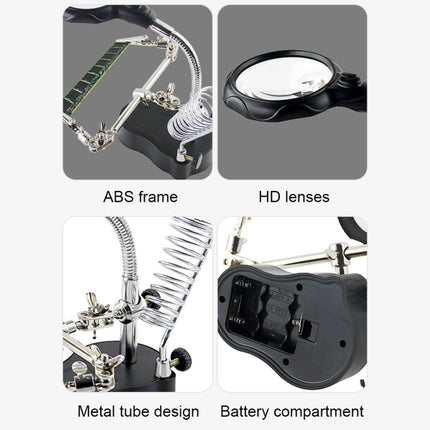 16126-A 3.5X/12X LED Light Stand Type Watch Repair Magnifier With Auxiliary Clip-garmade.com