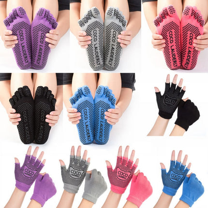 Non-slip Open Finger Yoga Sports Gloves+Five Finger Yoga Socks Set, Size: One Size(Open Toe Black)-garmade.com