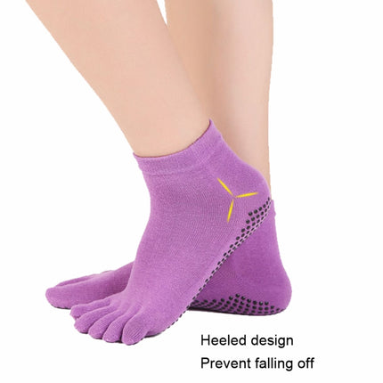 Non-slip Open Finger Yoga Sports Gloves+Five Finger Yoga Socks Set, Size: One Size(Purple)-garmade.com