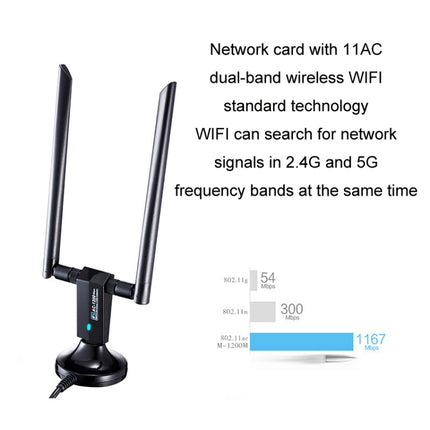 1200m Wireless Network Card 802.11AC USB3.0 Dual Frequency 2.4G/5.8G WiFi Receiver-garmade.com