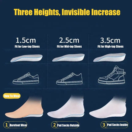 3pairs Boost Half Height Increase Shoe Insoles For Men Women,Spec: 1.5cm Gray(Free Size)-garmade.com