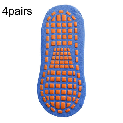 4pairs Trampoline Socks Dotted Rubber Non-slip Floor Socks Yoga Socks, Size: 5-12 Years Old(In Blue)-garmade.com