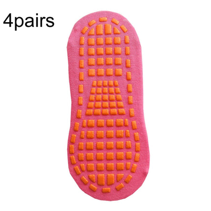 4pairs Trampoline Socks Dotted Rubber Non-slip Floor Socks Yoga Socks, Size: Adult 35-43 Yards(Rose Red)-garmade.com