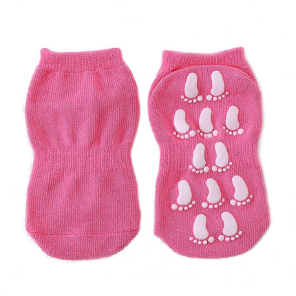 4pairs Anti-slip Dotted Rubber Trampoline Socks Toddler Socks For Children 1-5 Years Old(Rose Red)-garmade.com