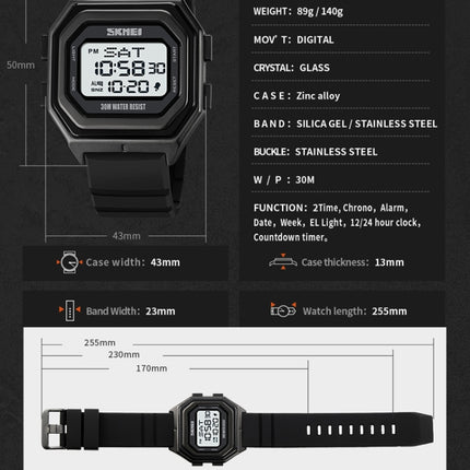 SKMEI 1875 Men Outdoor Electronic Watch Timing Multi-Functional Watch, Style: Silicone Band White Machine-garmade.com