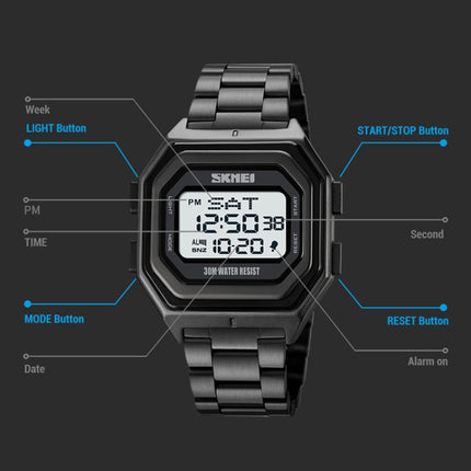 SKMEI 1875 Men Outdoor Electronic Watch Timing Multi-Functional Watch, Style: Steel Band White Machine-garmade.com