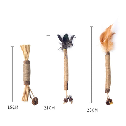 Cat Teething Stick Toy Teeth Cleaning Catnip Teasing Stick(Yellow Feathers)-garmade.com