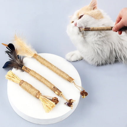 Cat Teething Stick Toy Teeth Cleaning Catnip Teasing Stick(Black Feathers)-garmade.com