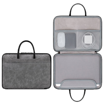 Baona Leather Fully Open Portable Waterproof Computer Bag, Size: 13/13.3 inches(Gray Black)-garmade.com