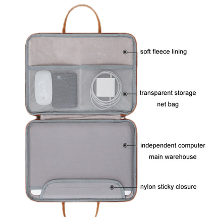 Baona Leather Fully Open Portable Waterproof Computer Bag, Size: 14 inches(Gray Brown)-garmade.com