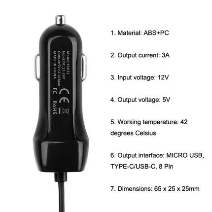 522AL Fast Charging With Cable Car Charging, Output Interface: 8 Pin (Black)-garmade.com