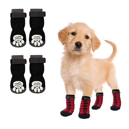 4pcs Dog Knitted Breathable Footwear Outdoor Non-slip Pet Socks, Size: S(Black)-garmade.com