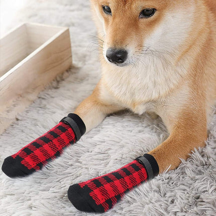 4pcs Dog Knitted Breathable Footwear Outdoor Non-slip Pet Socks, Size: M(Red)-garmade.com
